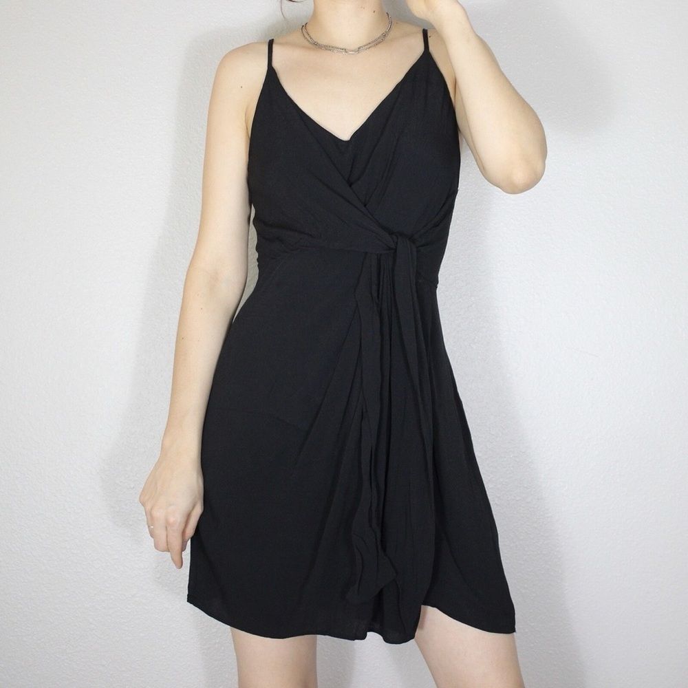 Olivaceous Black Strap Mini Dress with Front Tie Size M